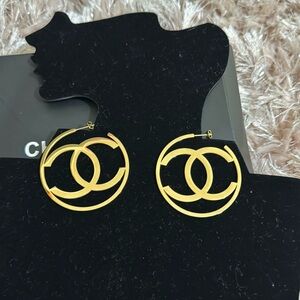 Sterling silver CC logo gold color earrings